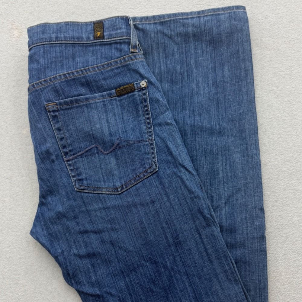 7 For All Mankind Straight Leg Jeans Womens 31 Blue Medium Wash Stretch USA